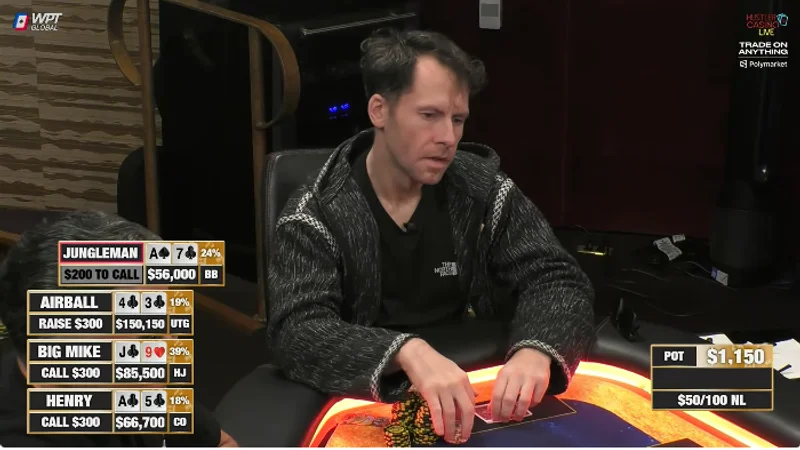 2회 PPC 챔피언이 K하이 한 페어에 무너졌다 — 정글맨, HCL에서 카드 집어던지고 즉각 추방