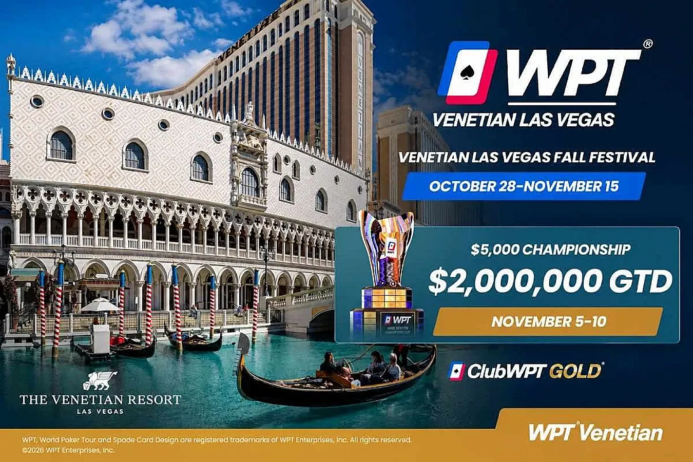 WPT 베네시안 2026 일정 안내 | 10월 28일(수) ~ 11월 15일(일)